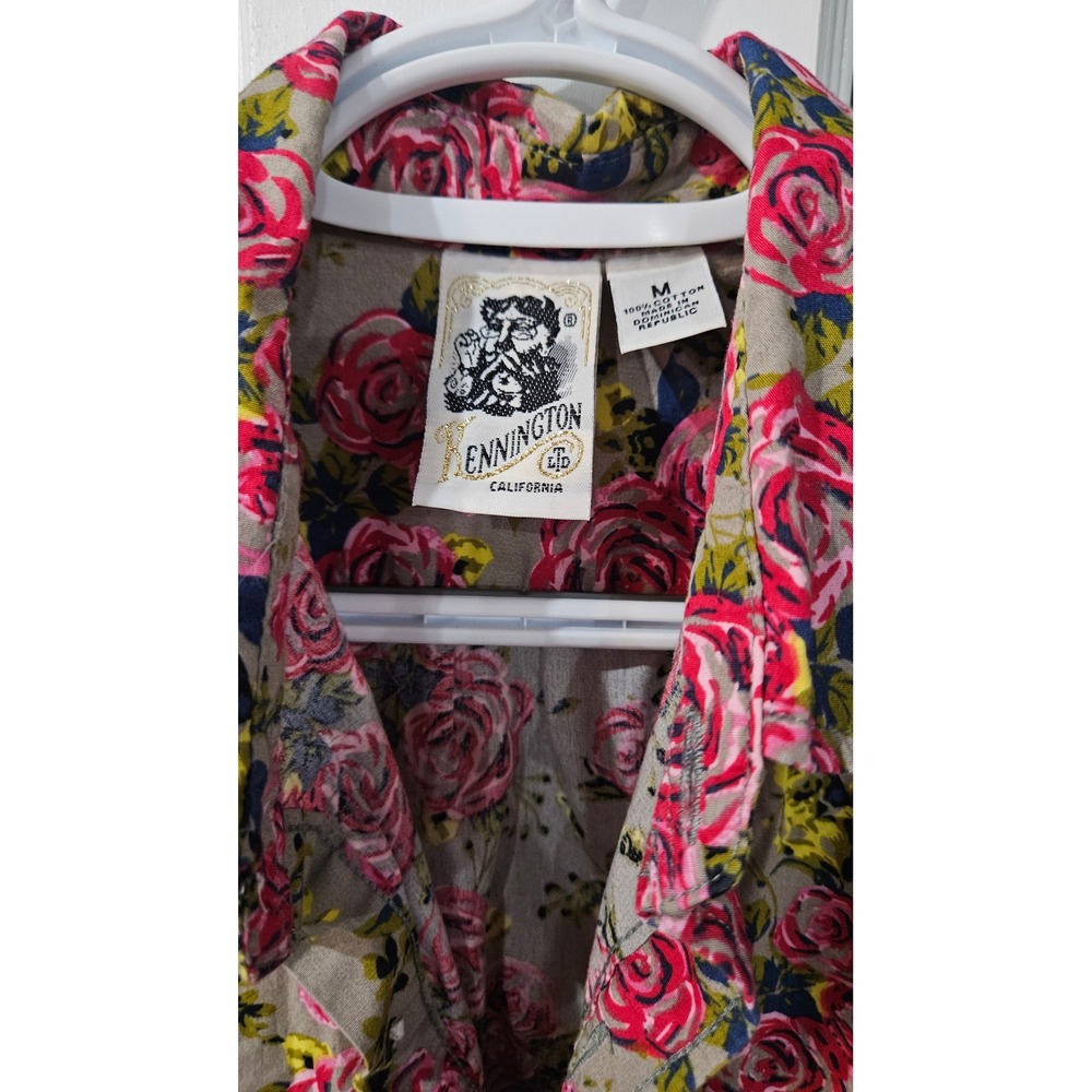 Kennington California Pink Rose Floral Button Down Cotton Shirt Womens Medium